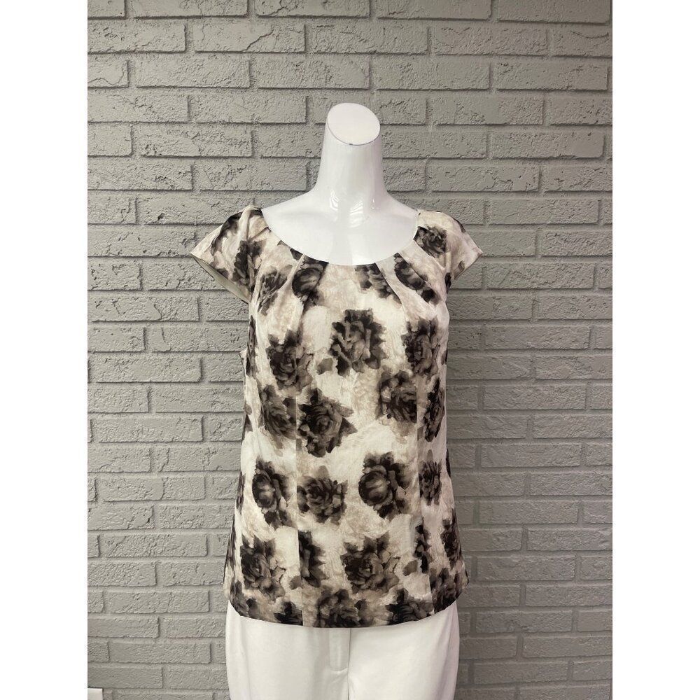 Ann Taylor Women Floral Print Cap Sleeve Blouse Size M